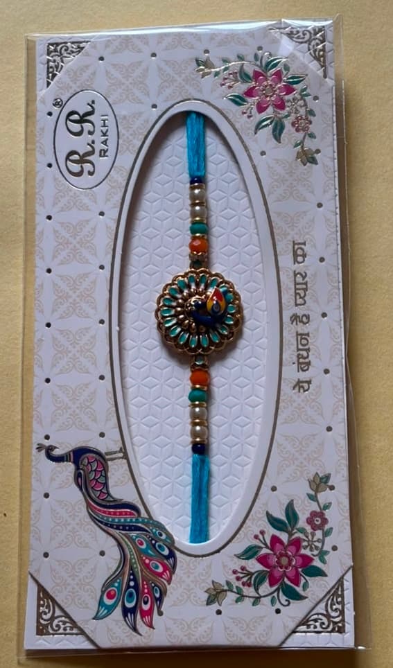 Round Kundan Rakhi - Blue