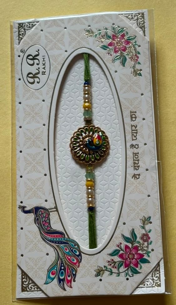 Round Kundan Rakhi - Green