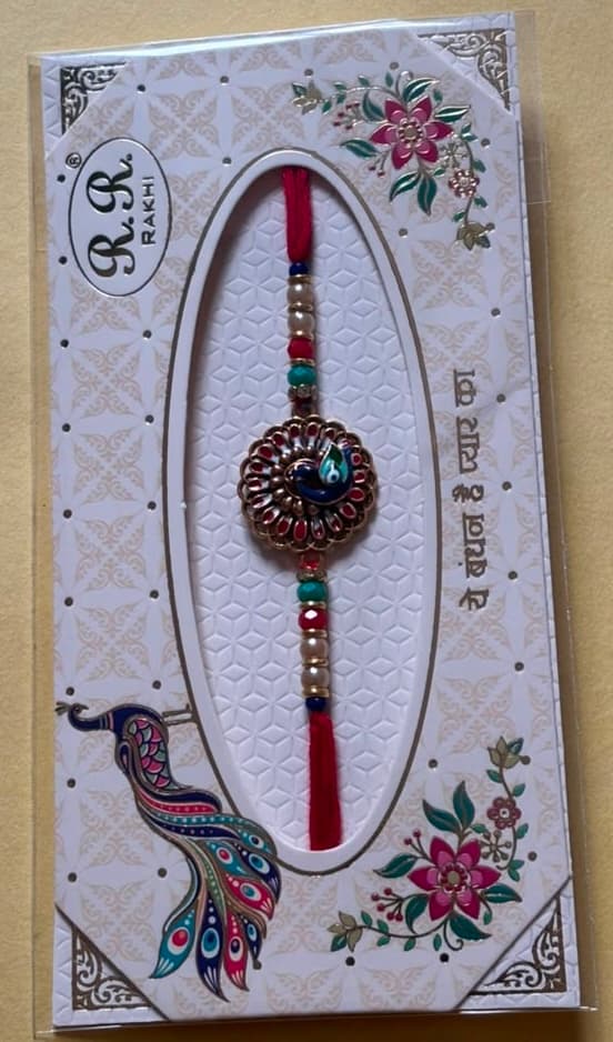 Round Kundan Rakhi - Red
