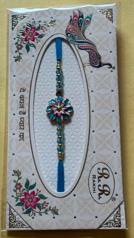 Floral Kundan Rakhi - Blue