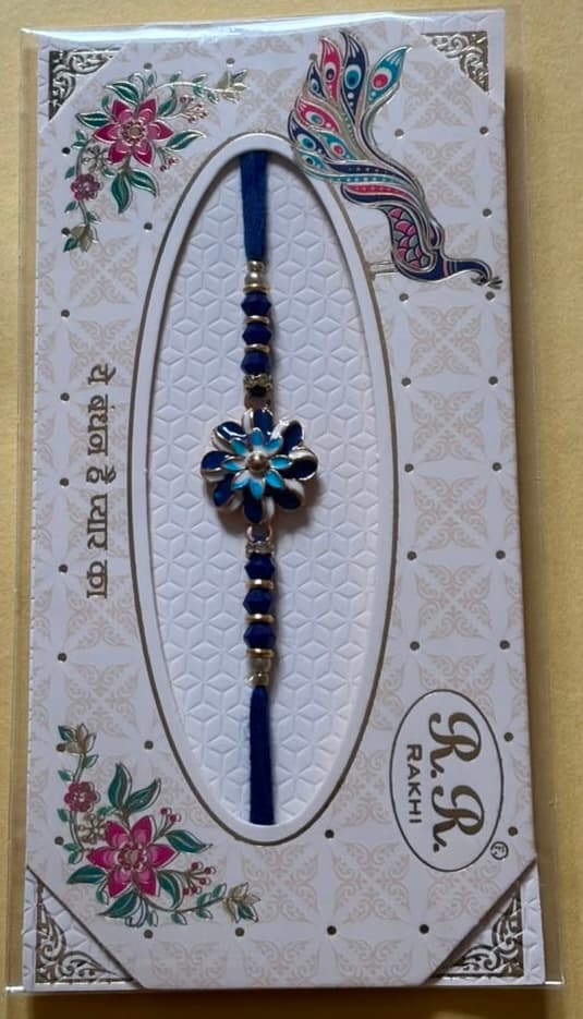 Floral Kundan Rakhi - Navy Blue