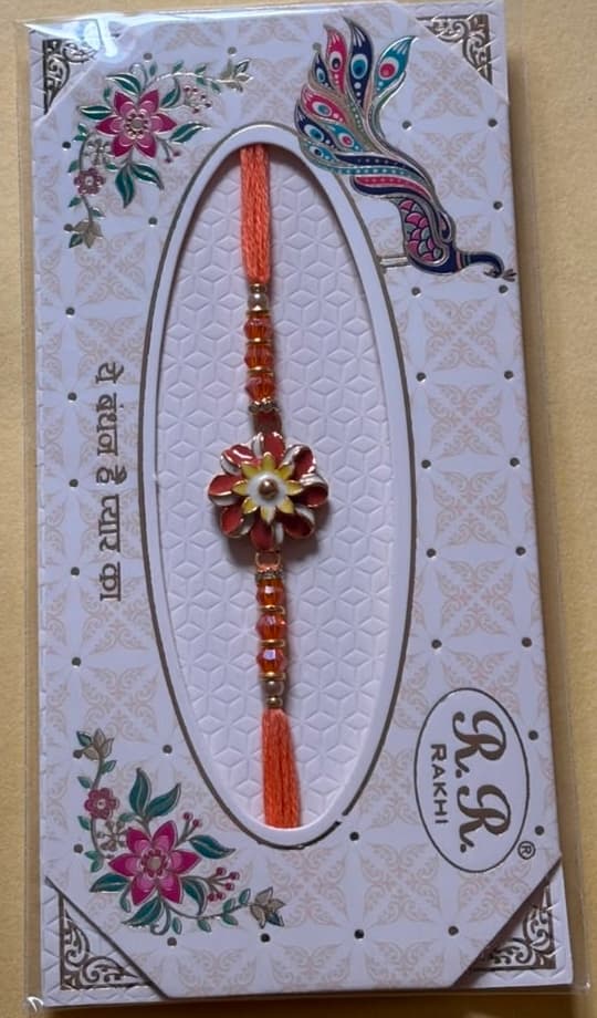 Floral Kundan Rakhi - Orange