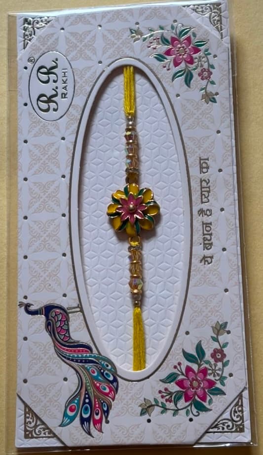 Floral Kundan Rakhi - Yellow